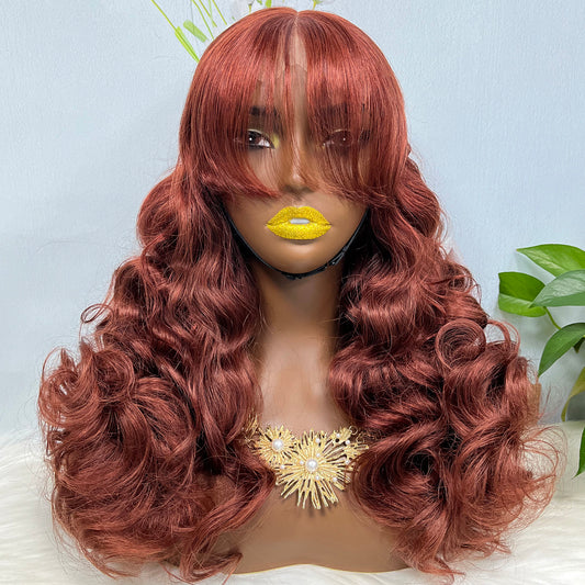 Fringe Double Drawn 5x5 Glueless Lace Wig Loose Wave Human Hair Wigs Ginger Color 33# 20inch