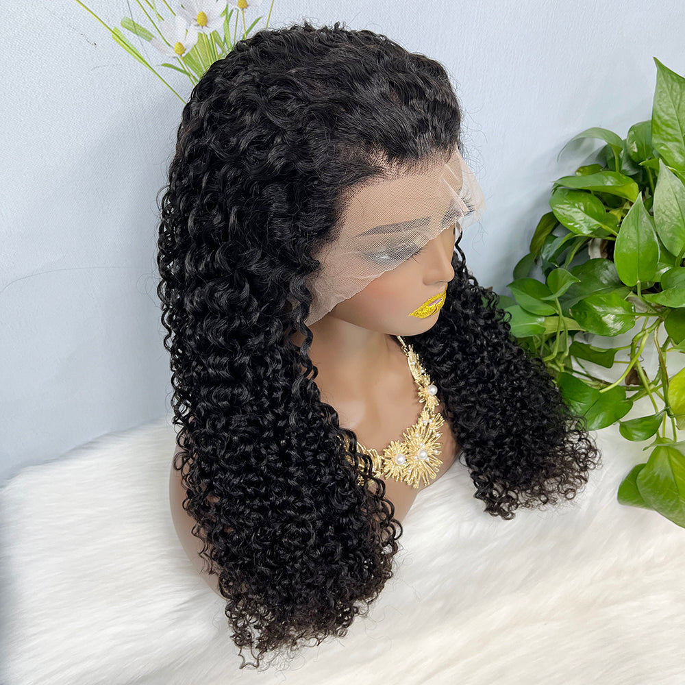 13*4 perruque de dentelle Jerry Curl couleur naturelle vierge perruques de cheveux humains 200% densité couleur NC