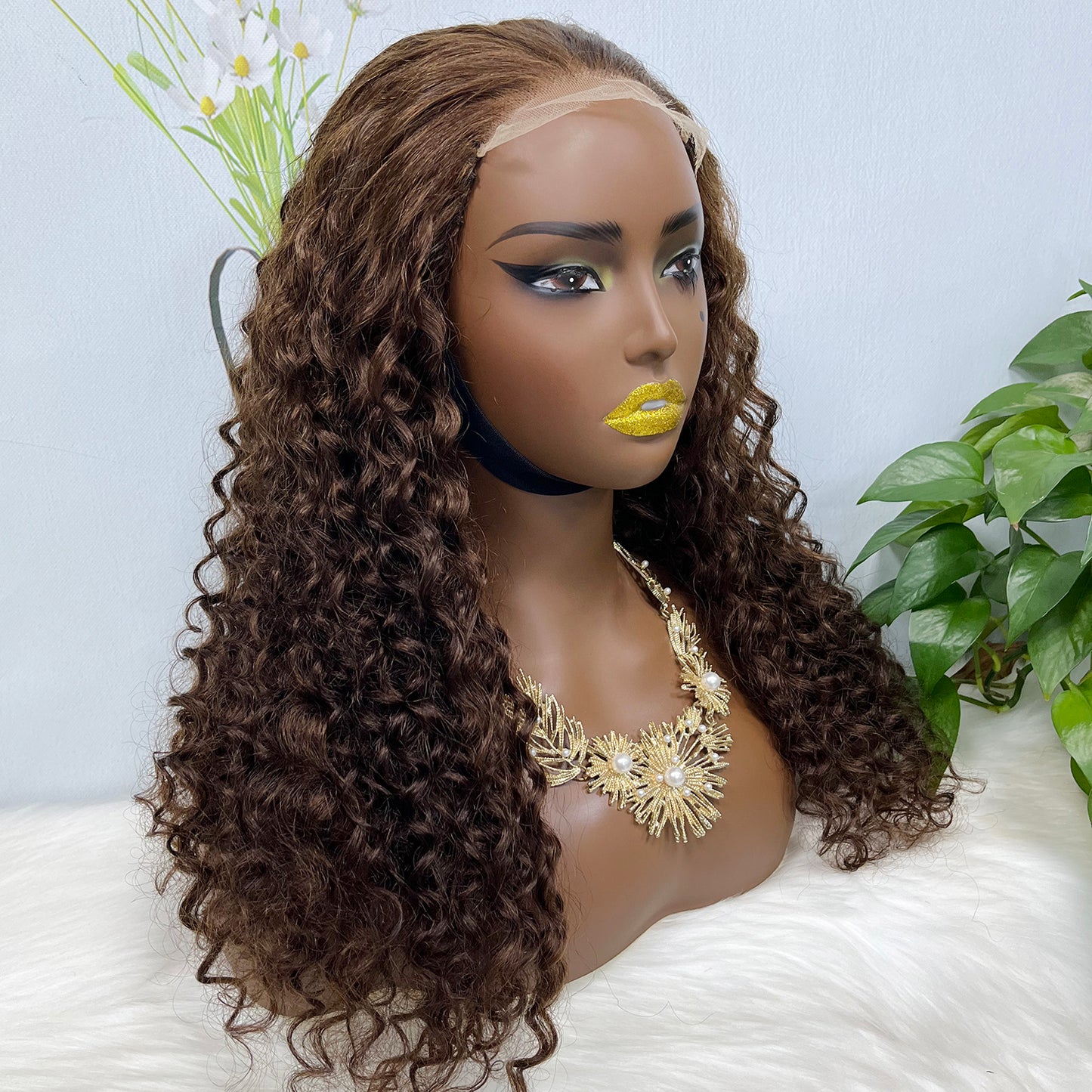 5*5 HD Glueless Wig Water Wave Human Hair Curly Lace Wigs Brown Color 4# 26"