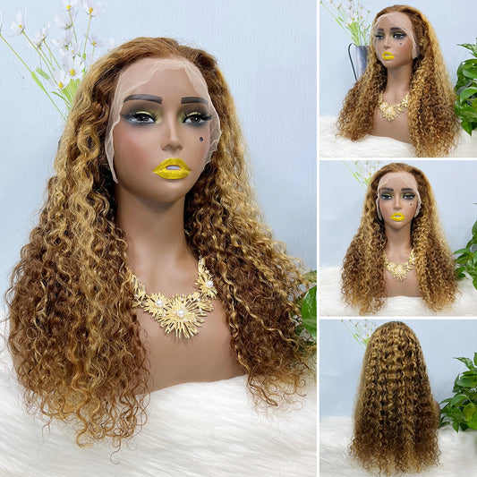 13*4 Lace Wig Water Wave Natural Virgin Human Hair Lace Wigs Color P4/27#