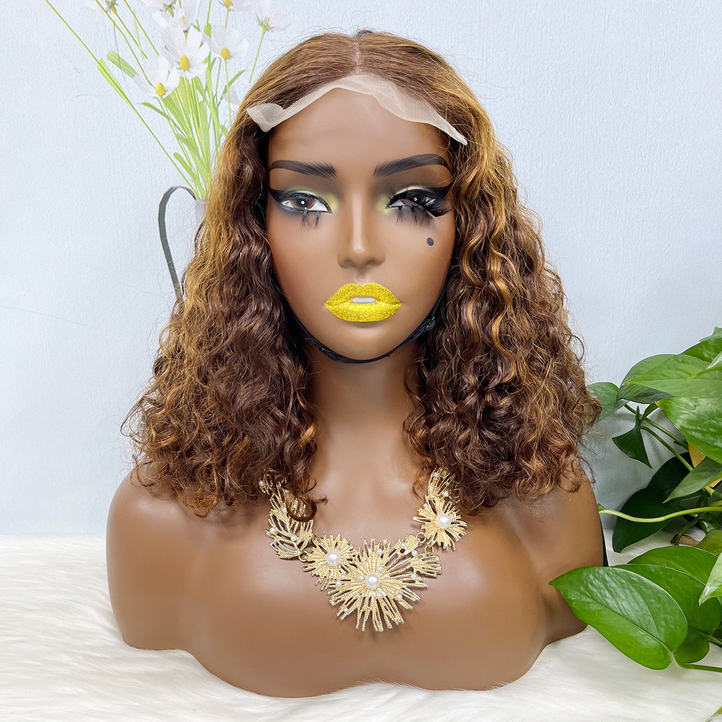 Double Drawn 5x5 Glueless Wig Water Wave Natural Human Hair Lace Wig Brown Color 4#  14 inch