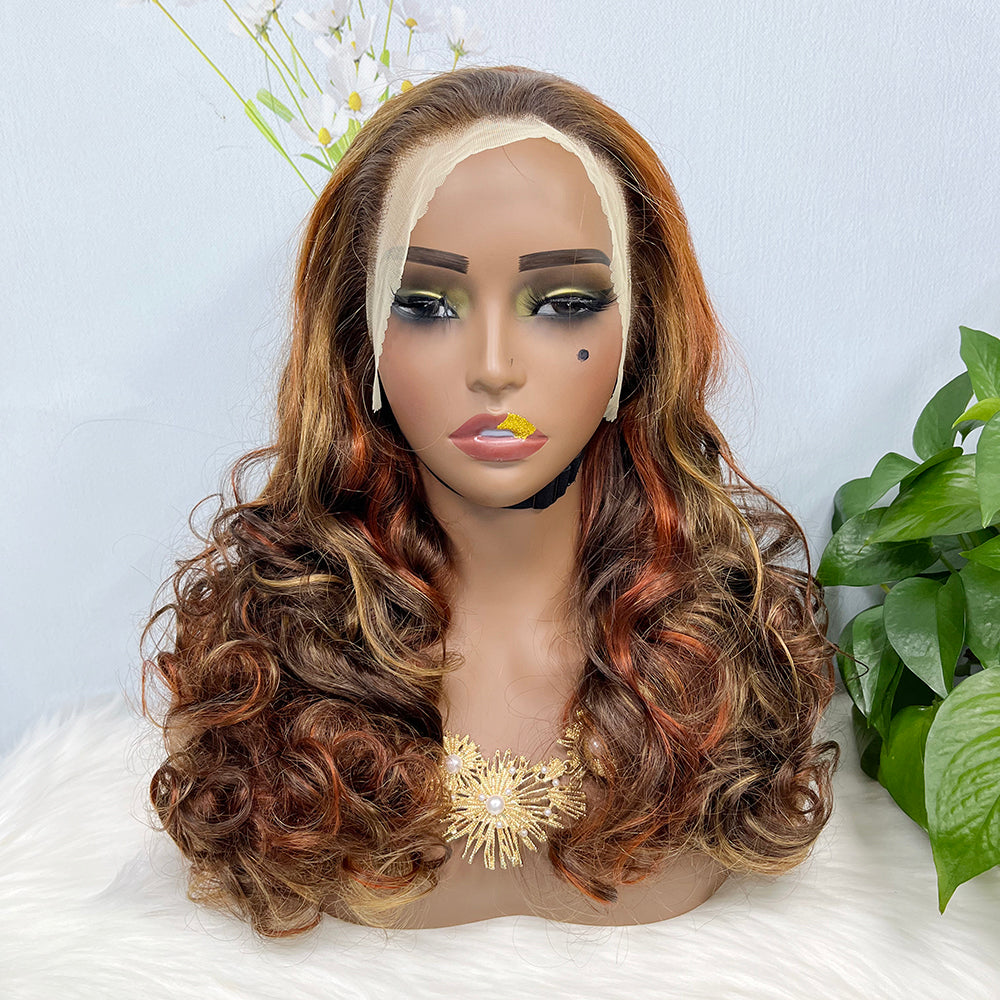 Double Drawn 13*4 Lace Wig Loose Wave Natural Human Hair Lace Wig Color P4/30/350# 250% Density