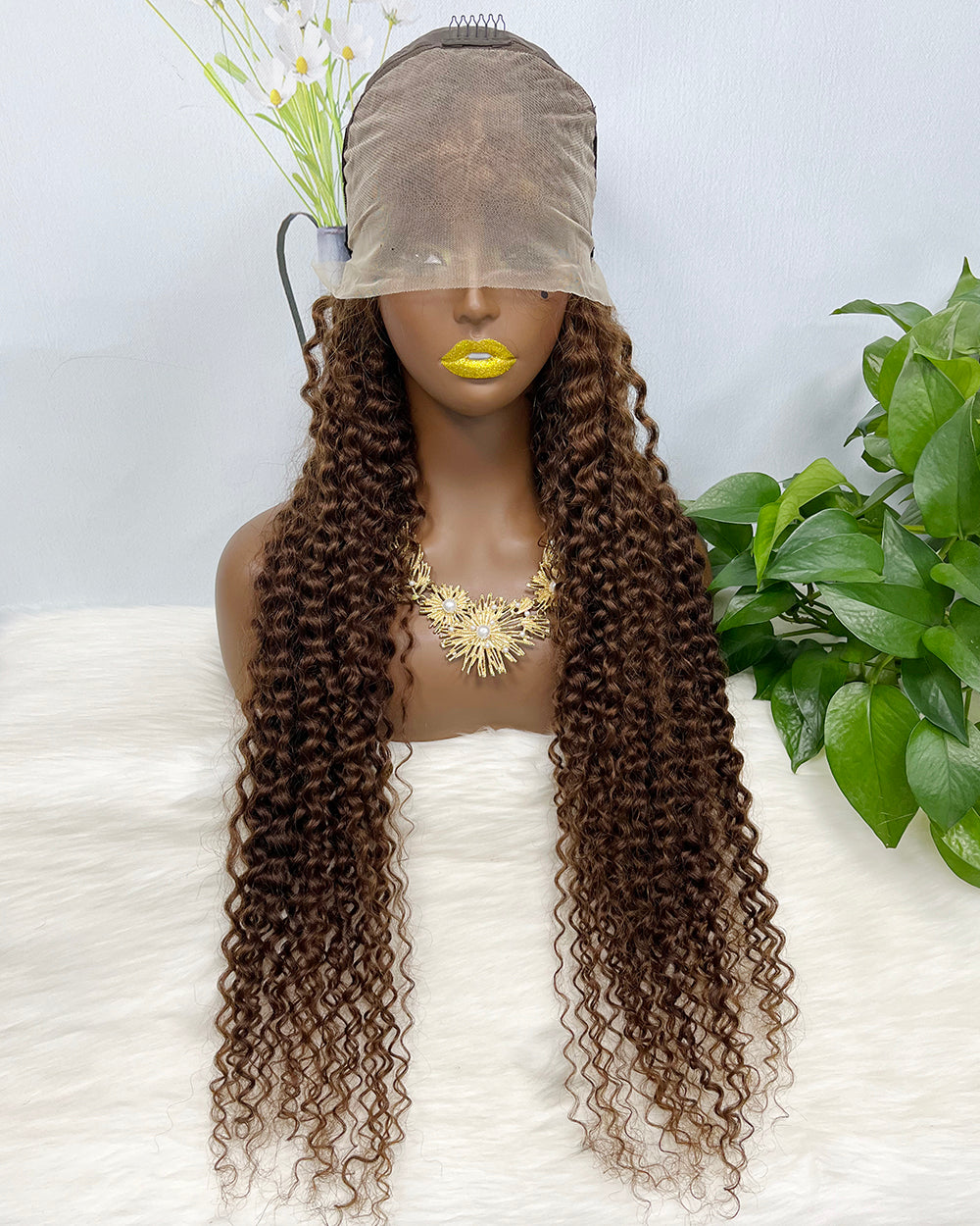 36" 13*4 Lace Wig Water Wave Curly Human Hair Wig 500 grams Color 4#