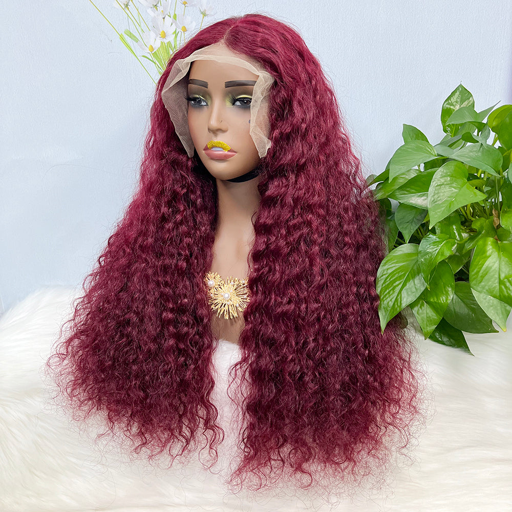 Double Drawn 13*4  Lace Wig Water Wave Natural Virgin Human Hair Wig Color 99J