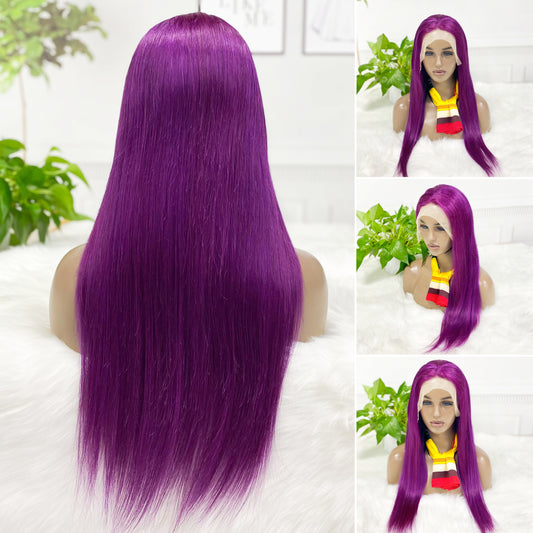 13*4 Lace Wig Straight Natural Human Hair Lace Wigs Color Pueple 250% Density