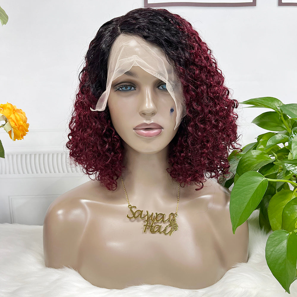 DD T Lace Wig Pixie Curl perruques de cheveux humains naturels 14 pouces couleur T1B/99J