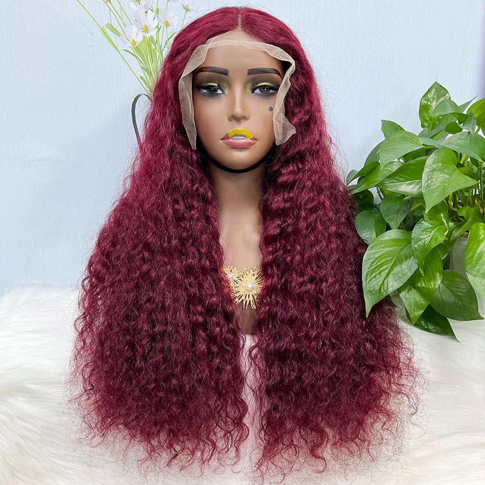 Double Drawn 13*4  Lace Wig Water Wave Natural Virgin Human Hair Wig Color 99J