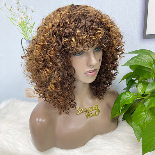 DD Machine Natural Human Hair Wig Kinky Curl Color P4/27#