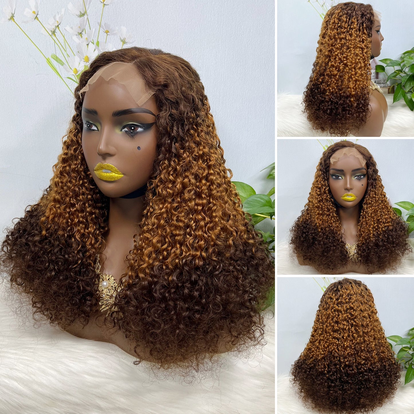 Double Drawn 5*5 Glueless Wig Pixie Curl Natural Color Lace Wigs Color 4# 20inch