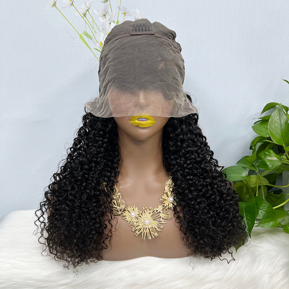 13*4 perruque de dentelle Jerry Curl couleur naturelle vierge perruques de cheveux humains 200% densité couleur NC