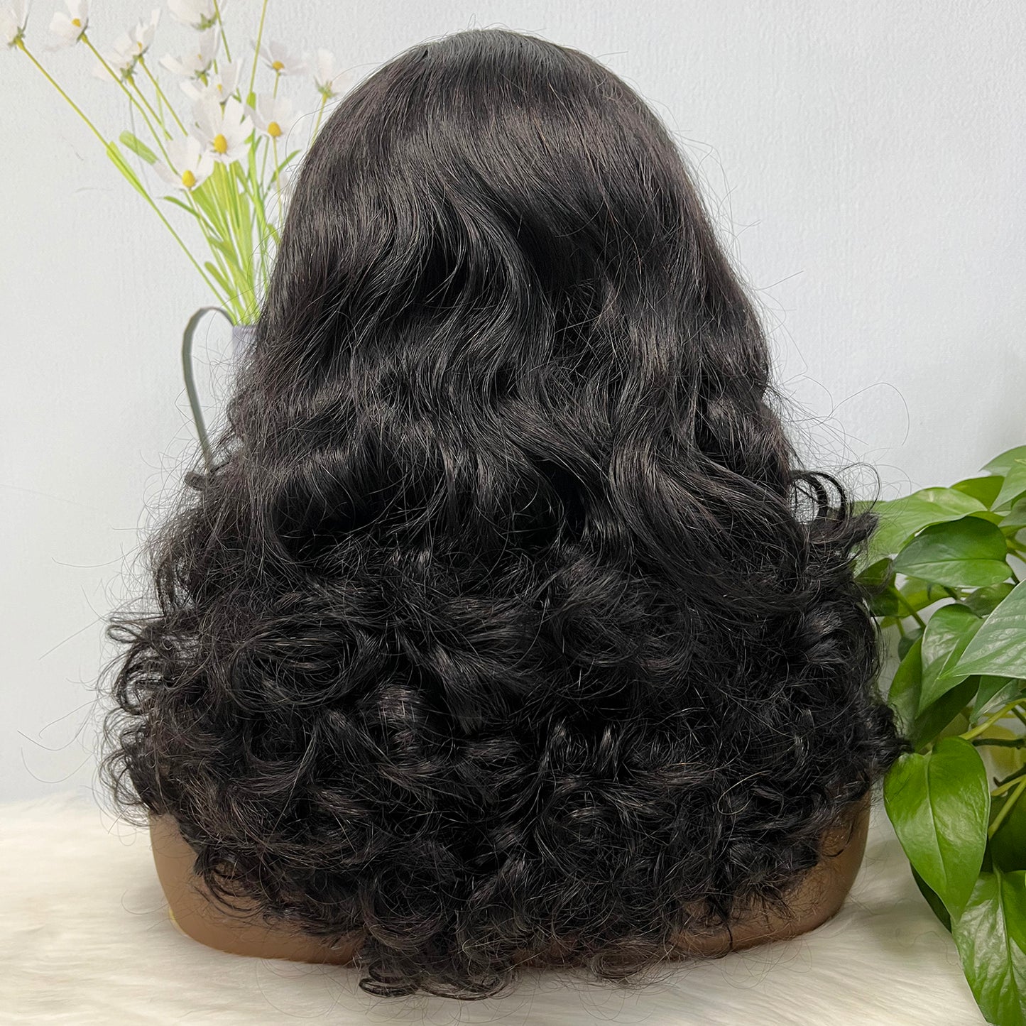 Double Drawn 13*4 Lace Wig Bouncy Natural Virgin Human Hair Wig Color NC