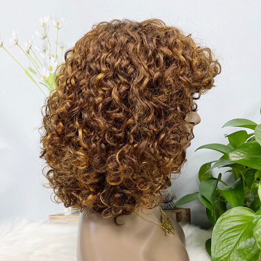 DD Machine Wig Italian Curl Natural Human Hair Wigs Color P4/27