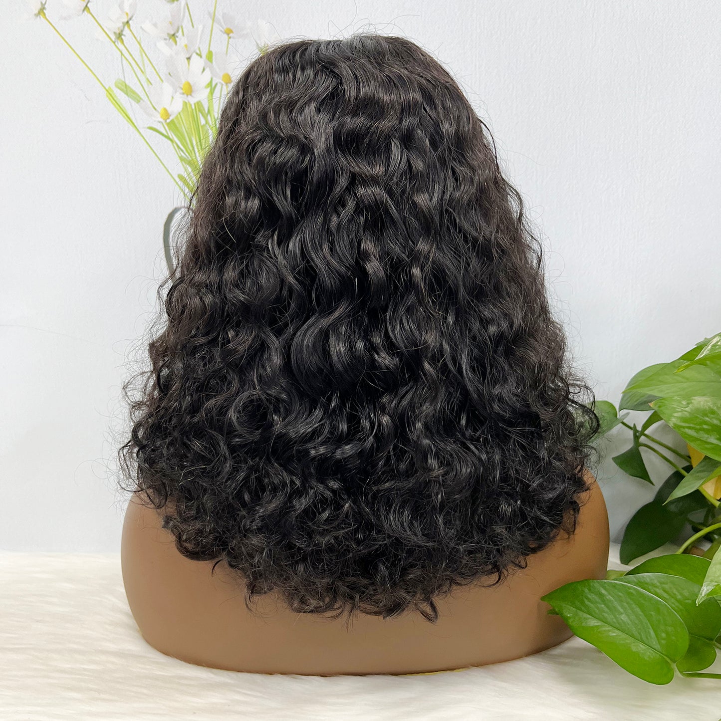 Double Drawn 5x5 Glueless Wig Water Wave Natural Human Hair Lace Wig Brown Color 4#  14 inch