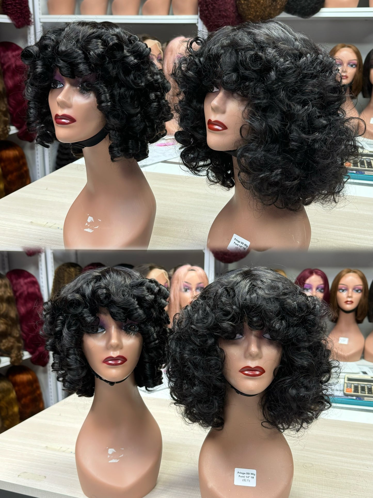 Fringe DD Machine Human Hair Wig Fumi Curl Highlight Color NC 14inch