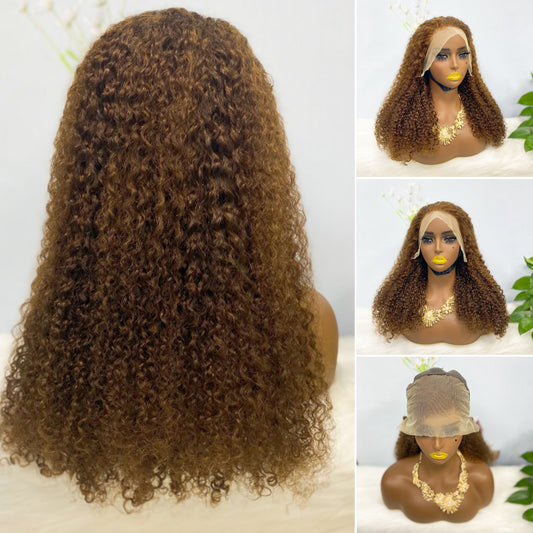 13*4 Lace Wig Jerry Curl  Natural Human Hair Lace Wigs Color 4# 250% Density