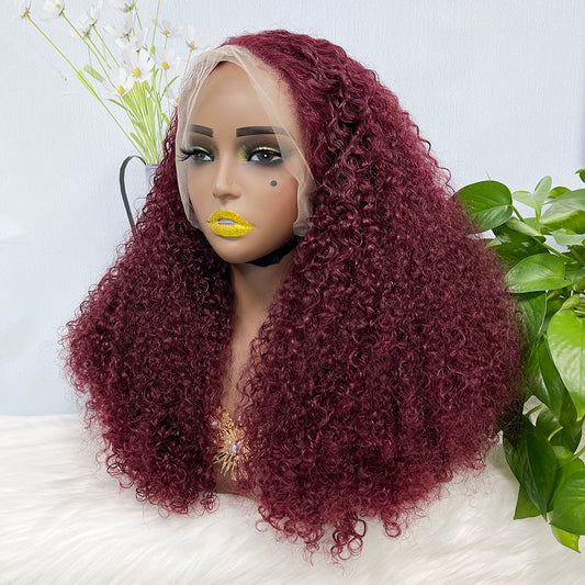 Double Drawn 13*4 Lace Wig Kinky Curl  Lace Wig Color 99J 300% Density