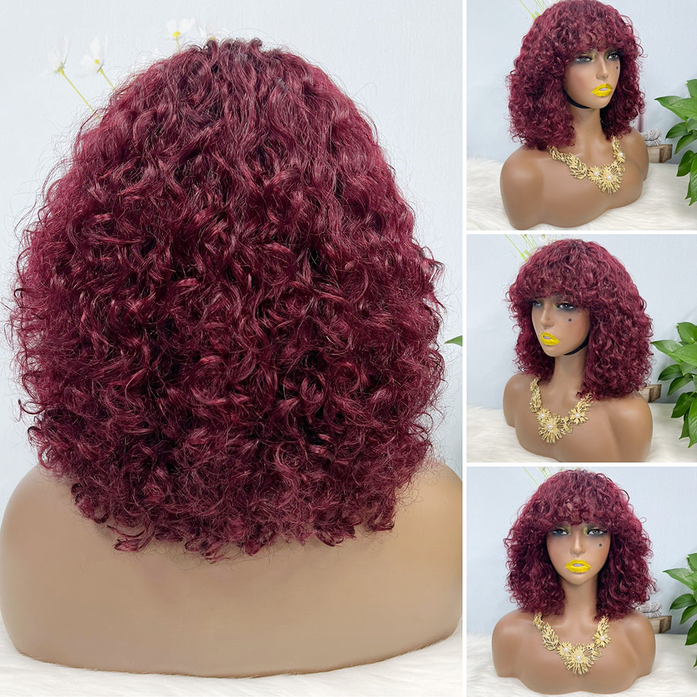 DD Wig With Bangs Water Wave Machine Human Hair Wig Color 4#