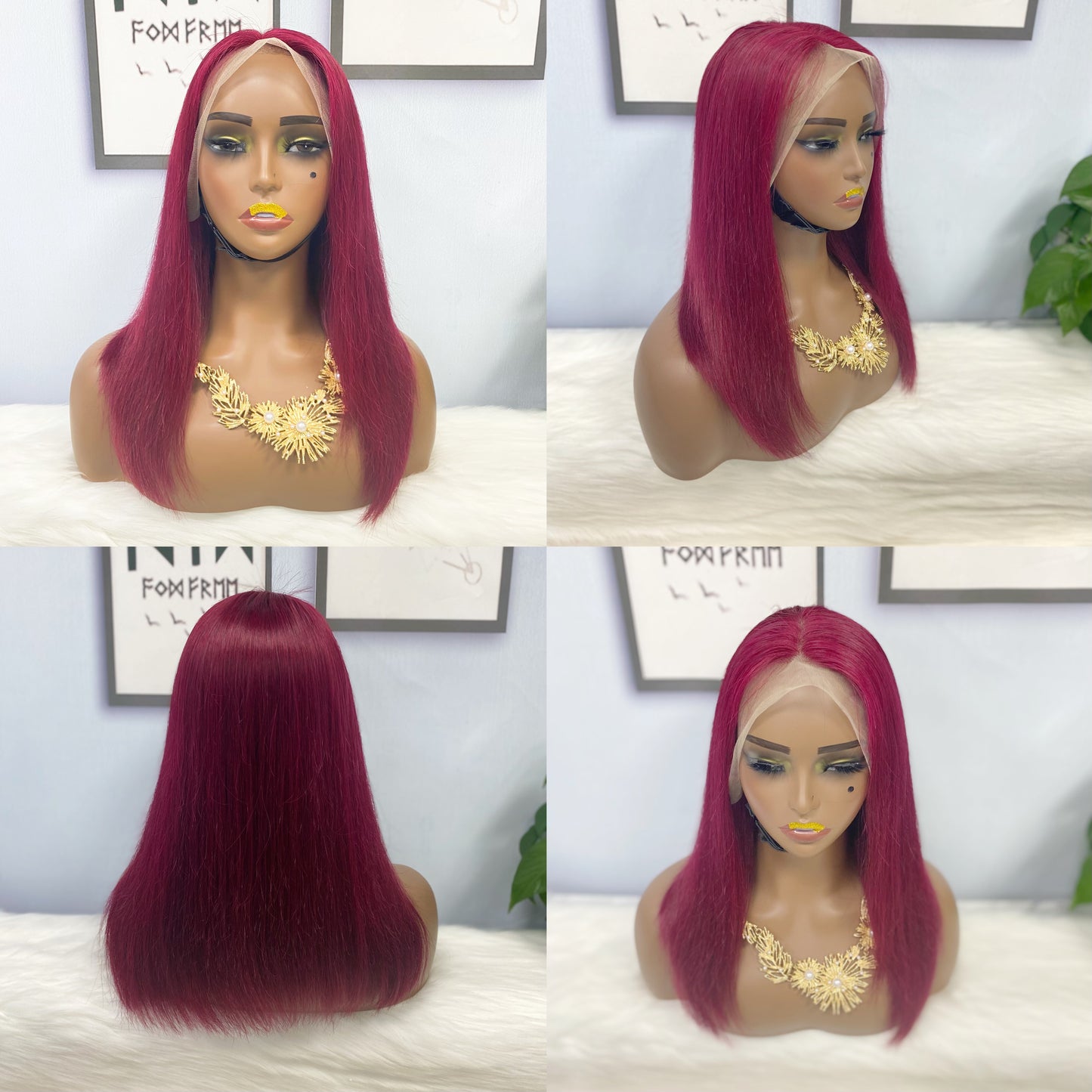 13*4 BoB Wig Straight  Wigs Color 99J 200% Density