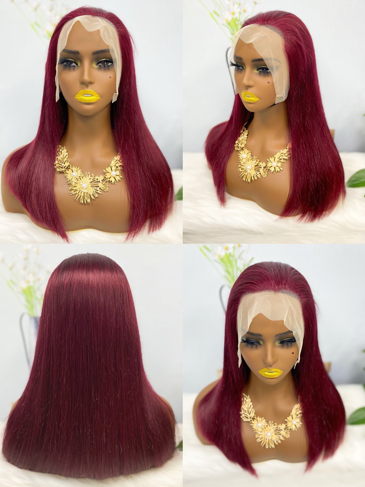 Double Drawn 13*4 BoB Straight  Wigs Color 99J 250% Density