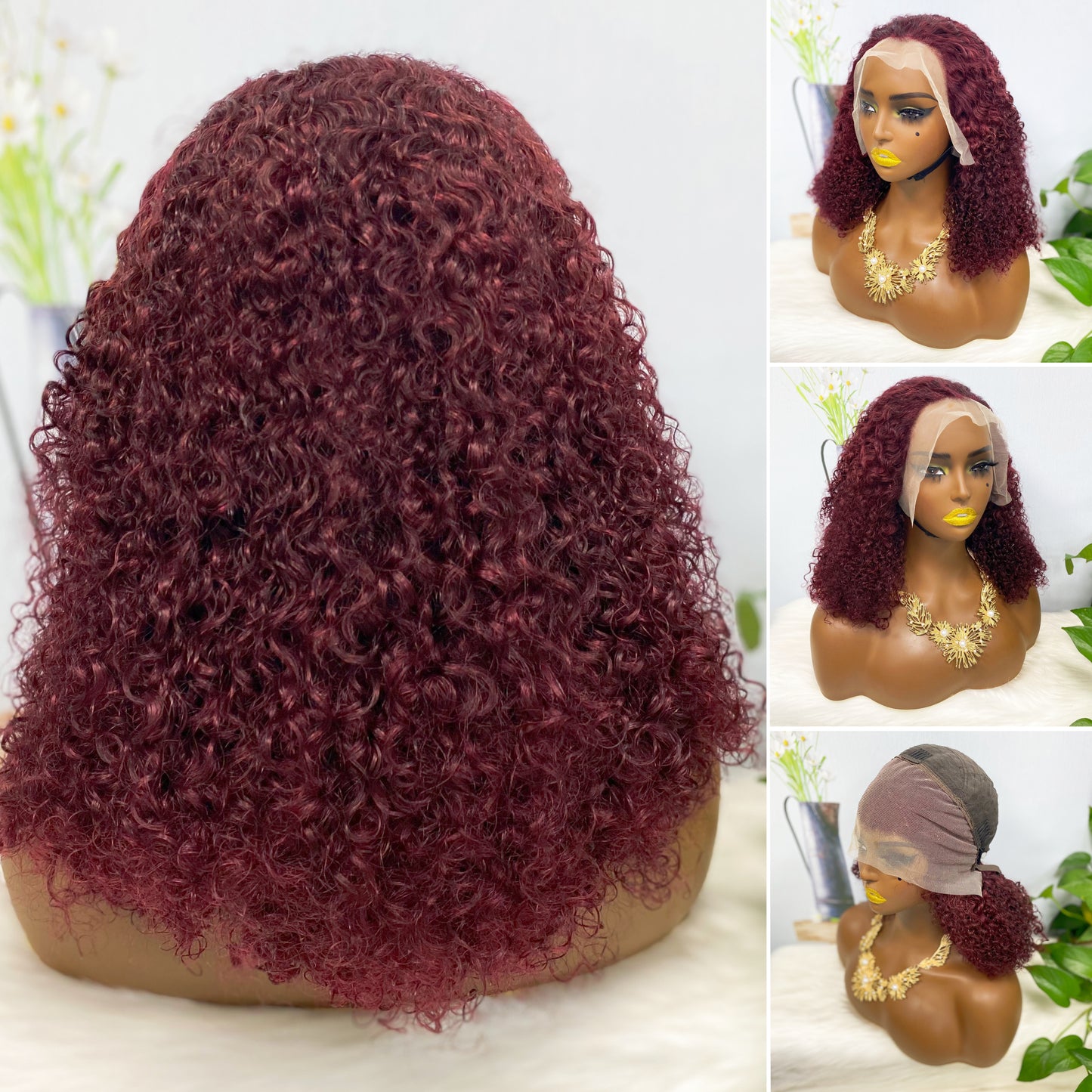 Double Drawn 13*4 Lace Wig Kinky Curl  Lace Wig Color 99J 300% Density