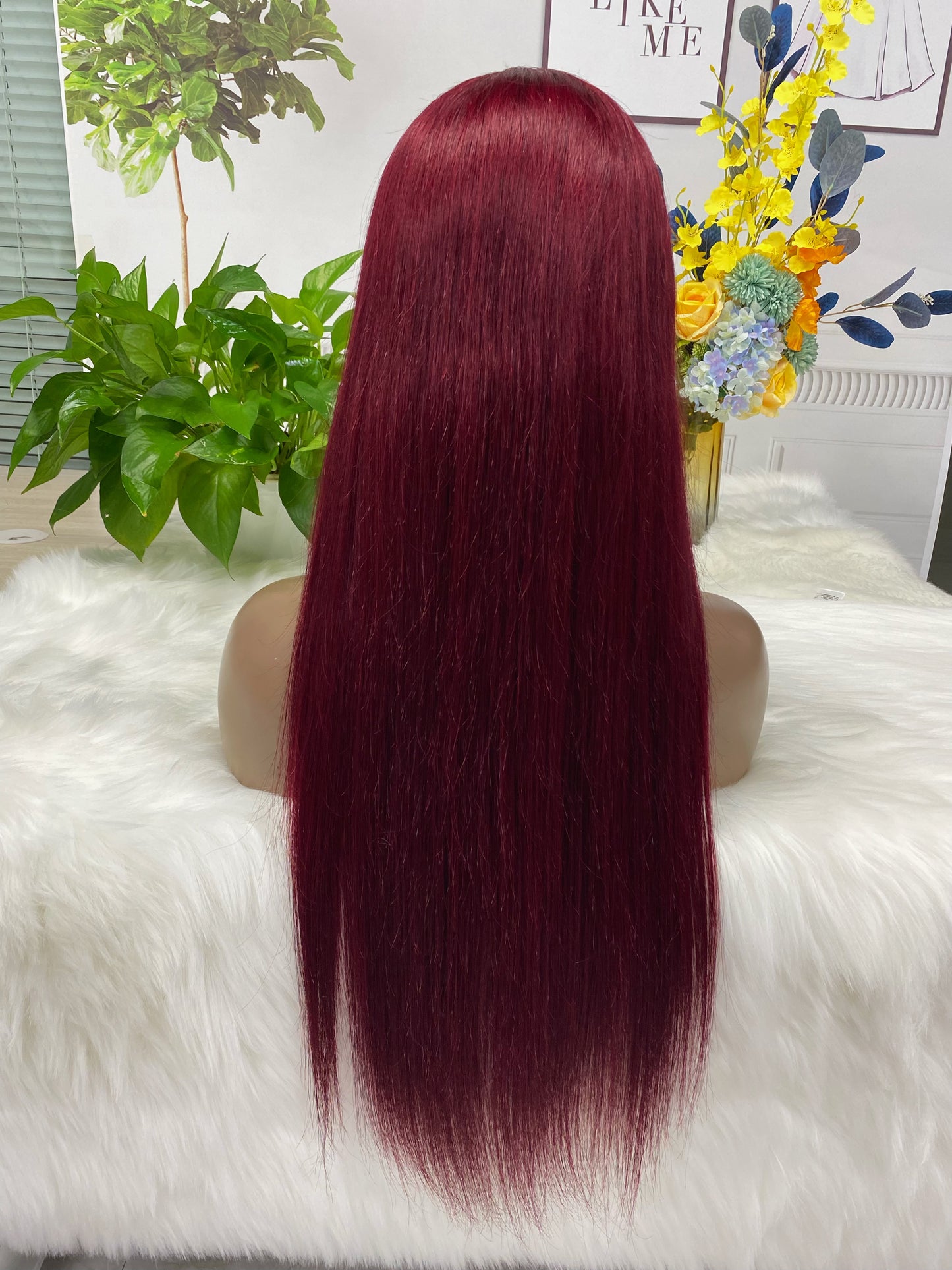 13*4 Lace Wig  Straight Natural Human Hair Lace Wigs Color 99J 200% Density