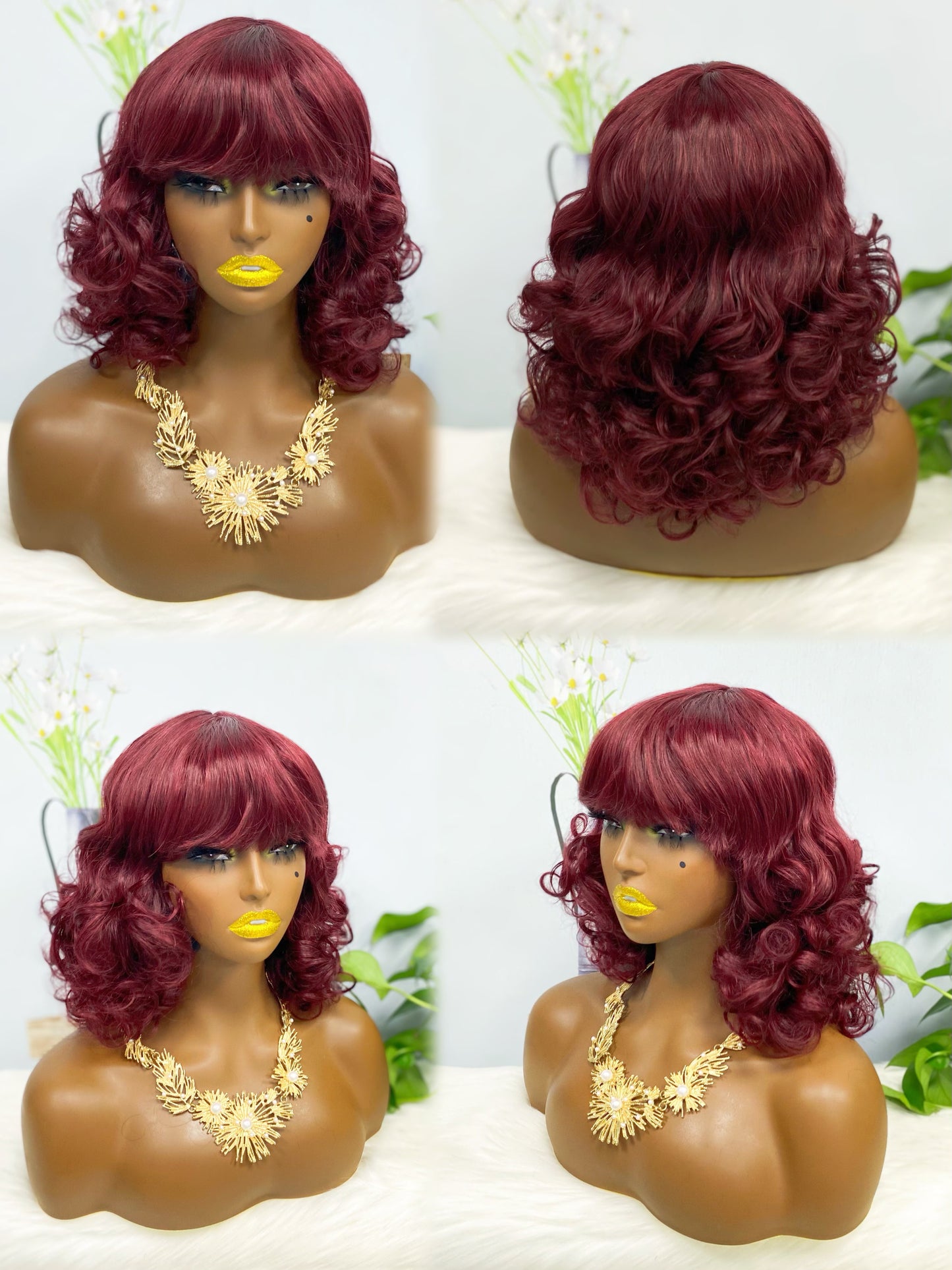 Fringe Wig LW Brazilian Natural Human Hair Wig Color 99J