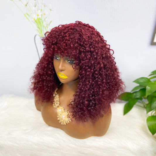 Fringe DD Wig Machine Human Hair Pixie Curly Wig Color 99J