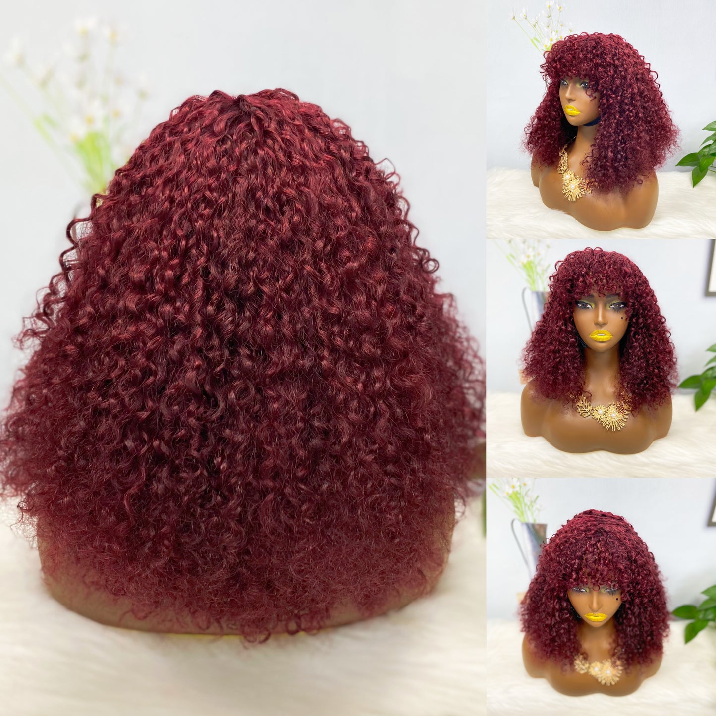 Fringe DD Wig Machine Human Hair Pixie Curly Wig Color 99J