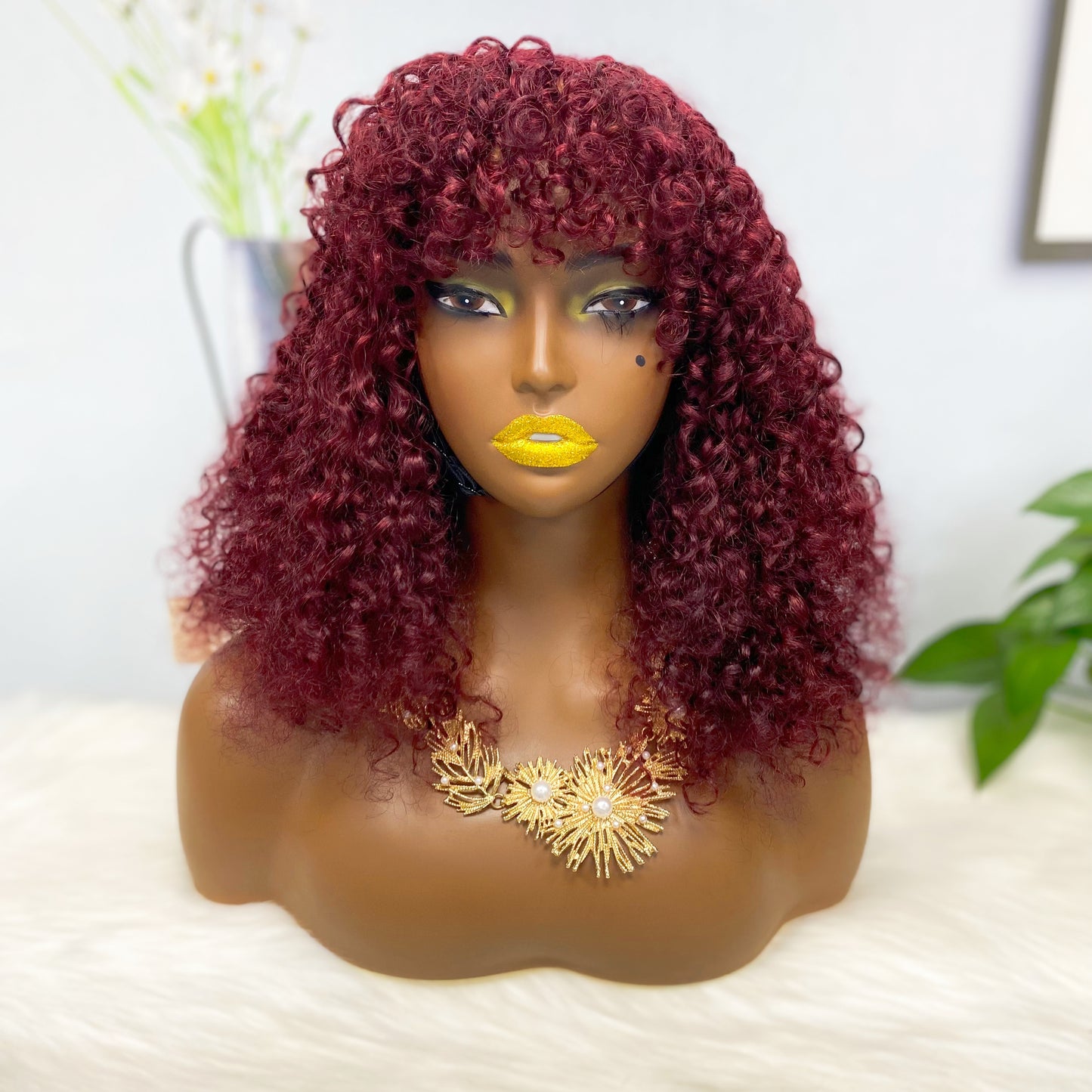 Fringe DD Wig Machine Human Hair Pixie Curly Wig Color 99J