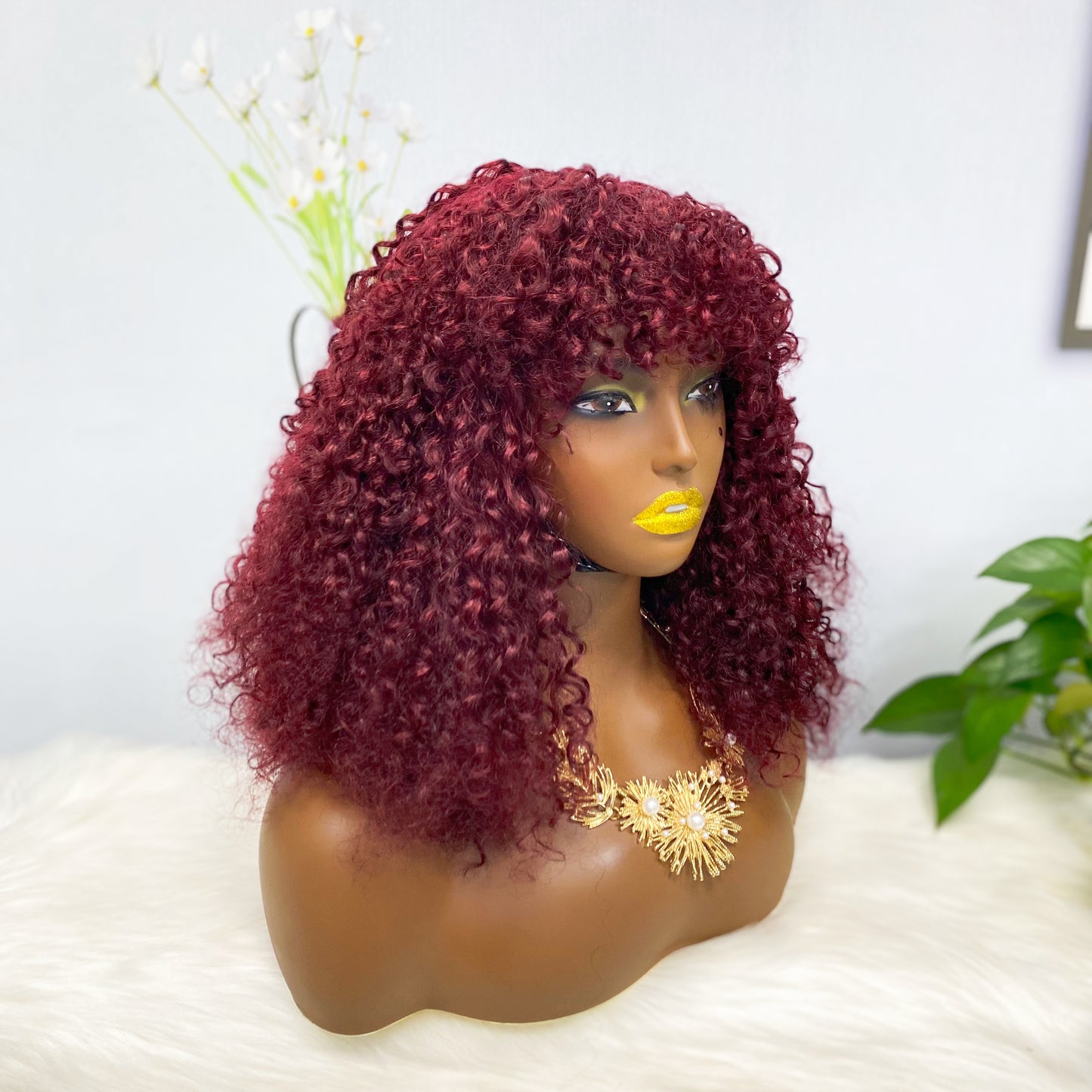 Fringe DD Wig Machine Human Hair Pixie Curly Wig Color 99J