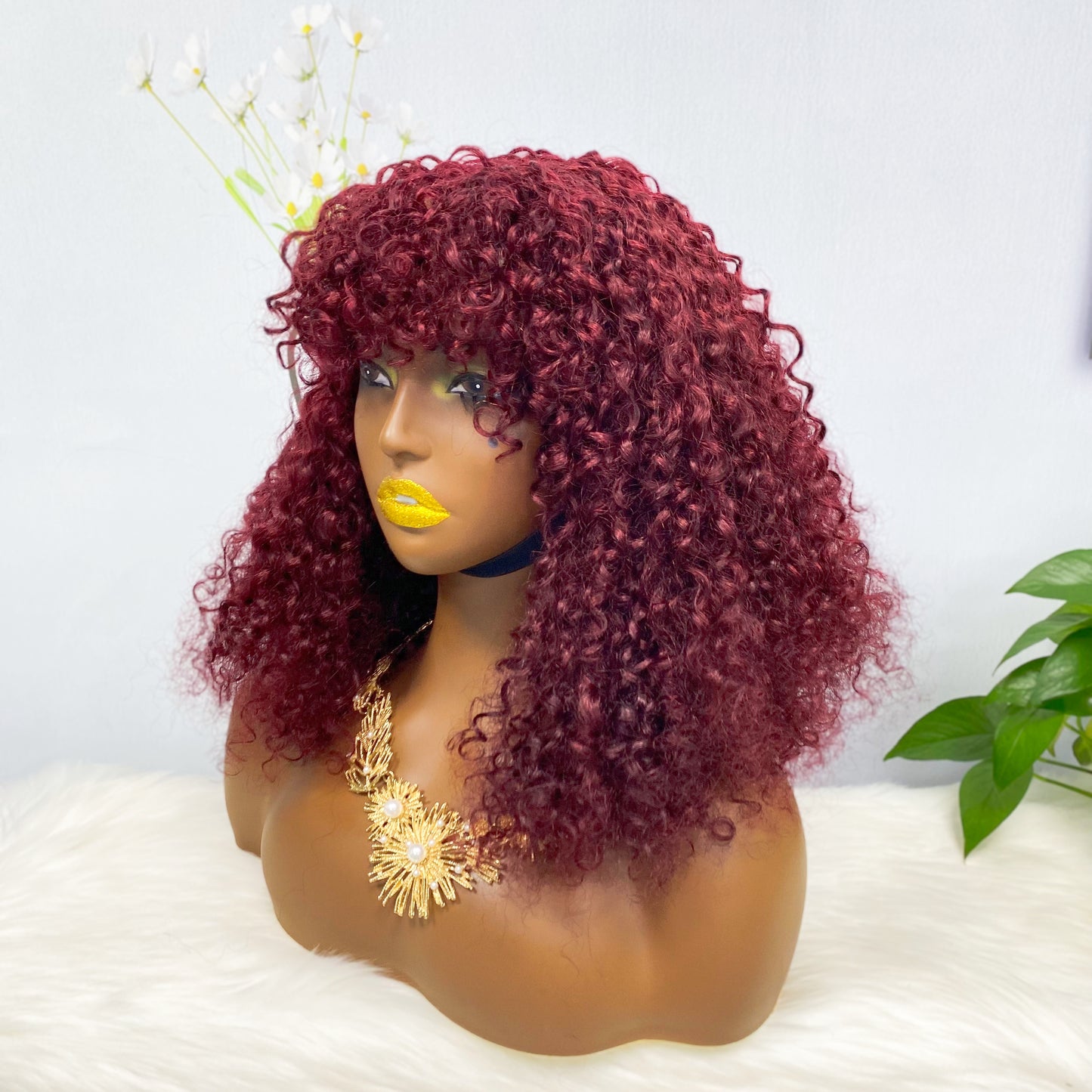 Fringe DD Wig Machine Human Hair Pixie Curly Wig Color 99J