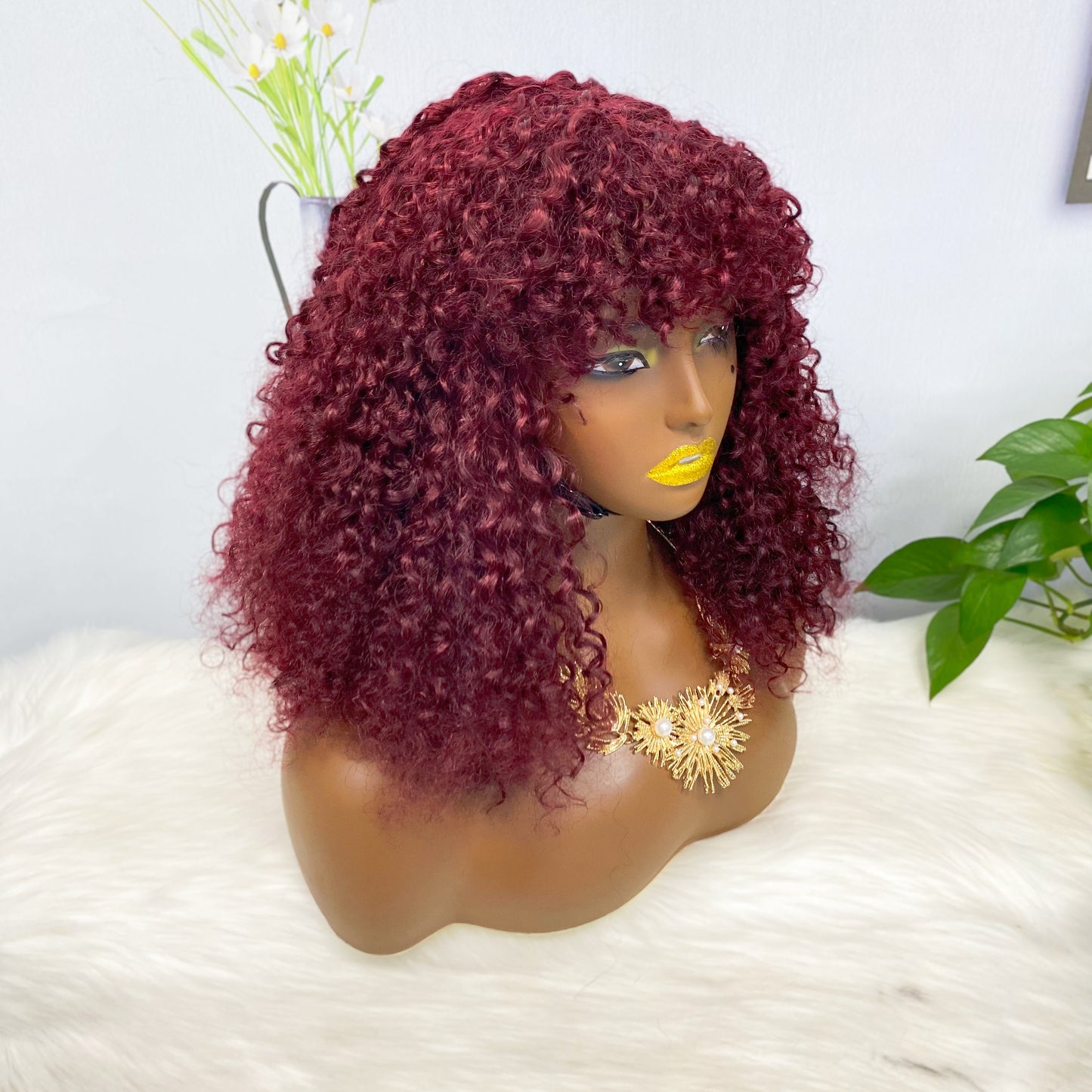 Fringe DD Wig Machine Human Hair Pixie Curly Wig Color 99J