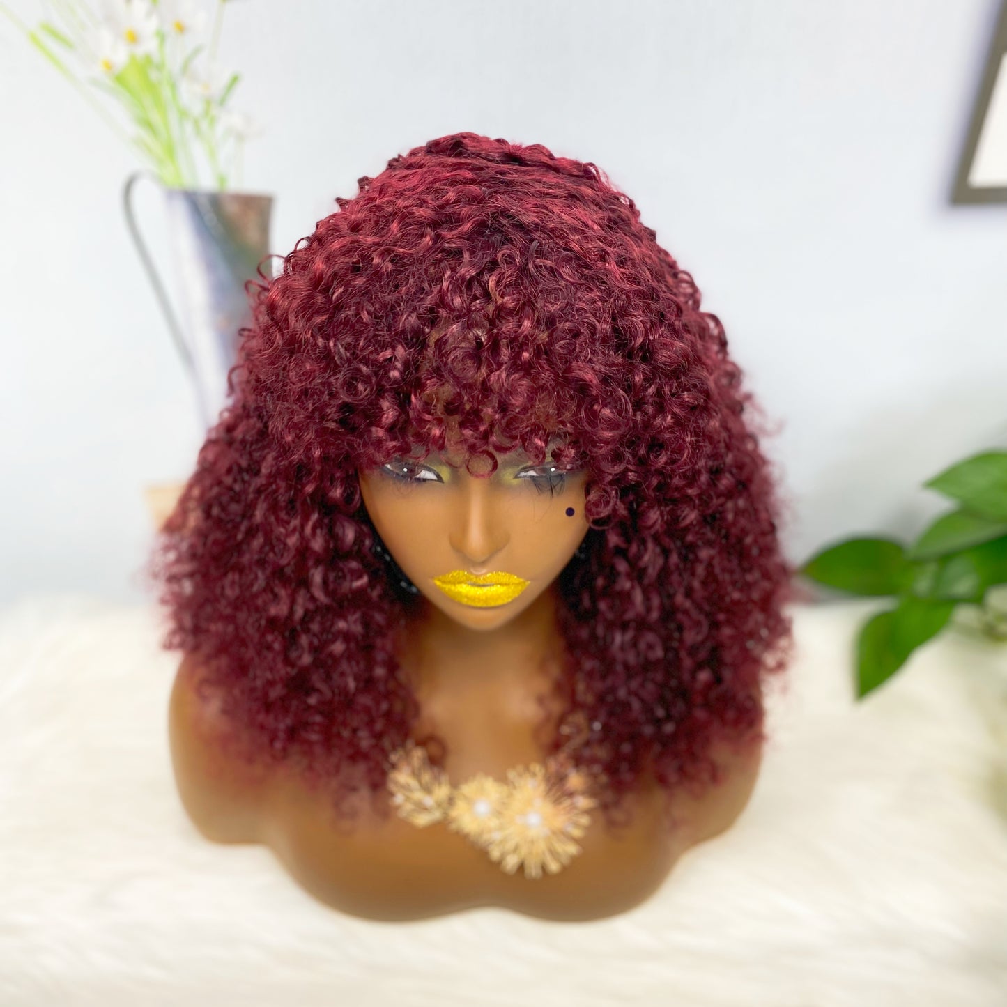 Fringe DD Wig Machine Human Hair Pixie Curly Wig Color 99J