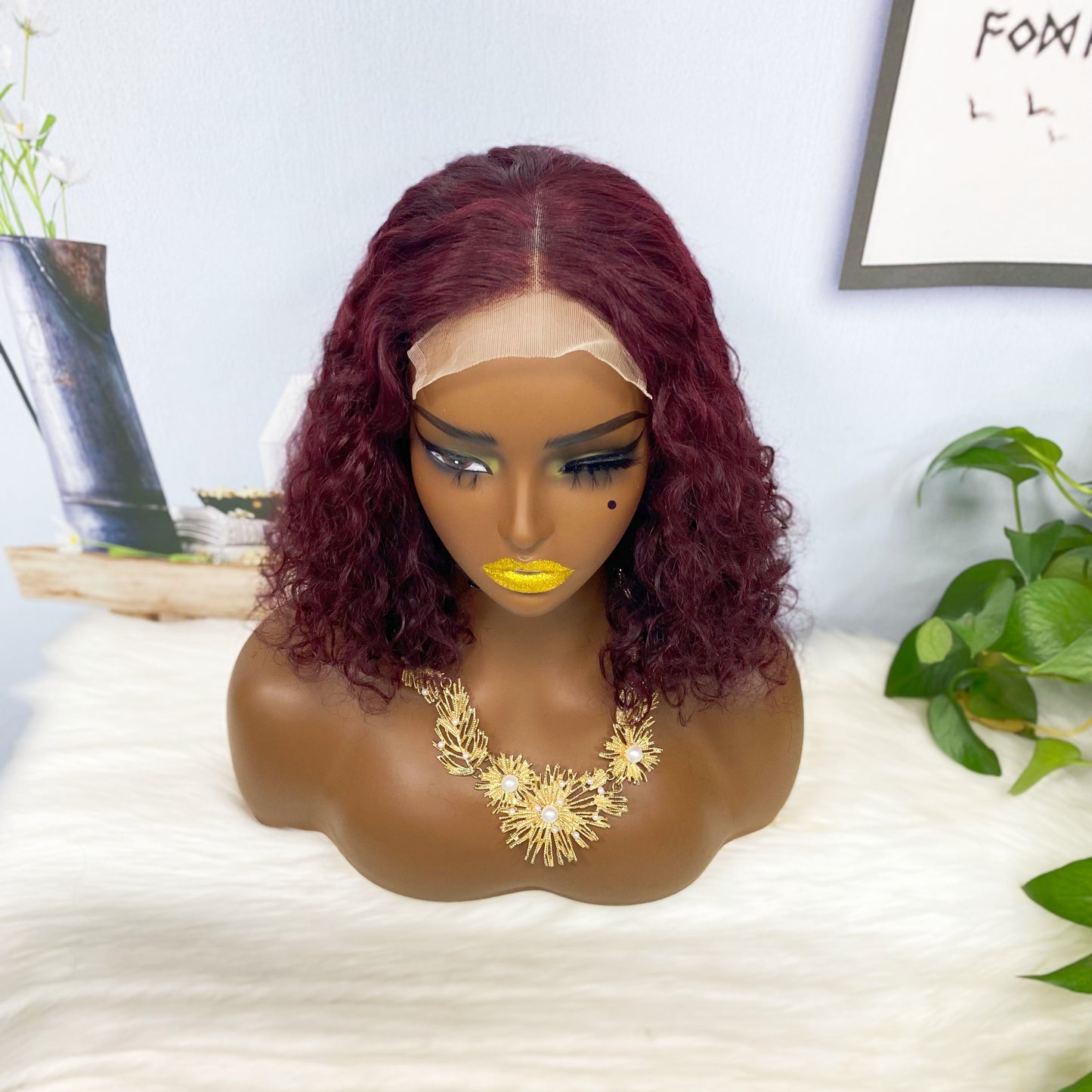 DD 5x5 Glueless Wig WW  Natural Human Hair Lace Wigs Color 99J 14inch