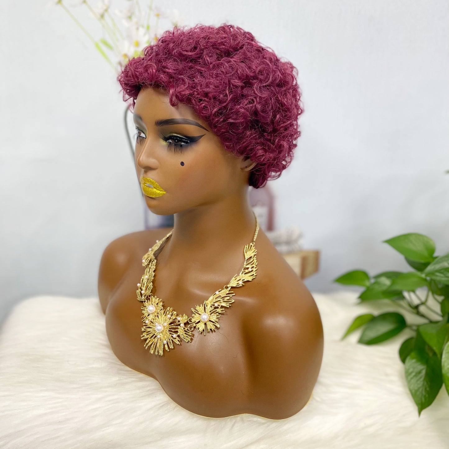 Afro Curl 007 Machine Human Hair Wig Natural Hair Wigs Color 99J