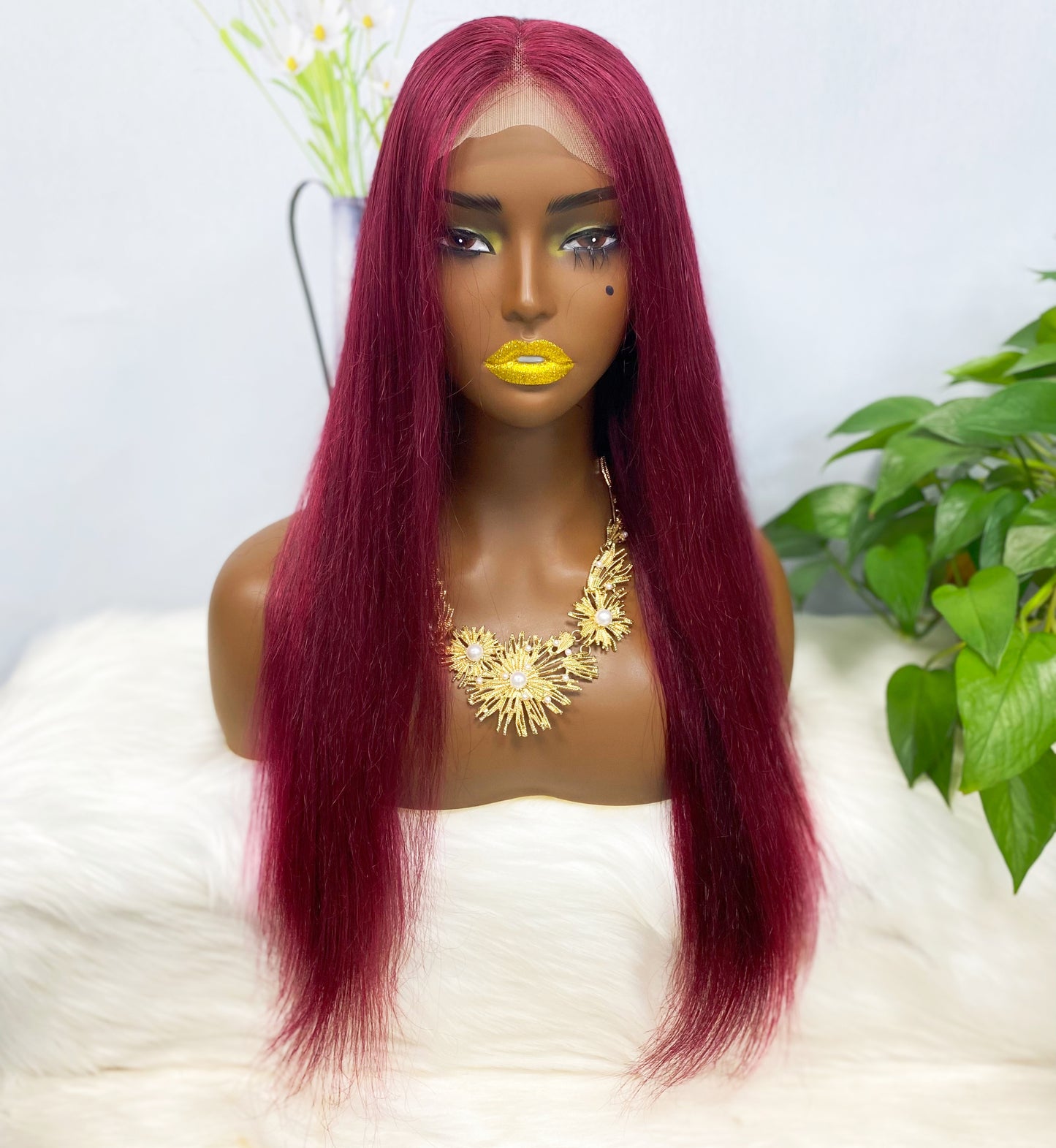 4*4 Lace Wig Straight Color 99J 22" Natural Human Hair Wig 250% Density