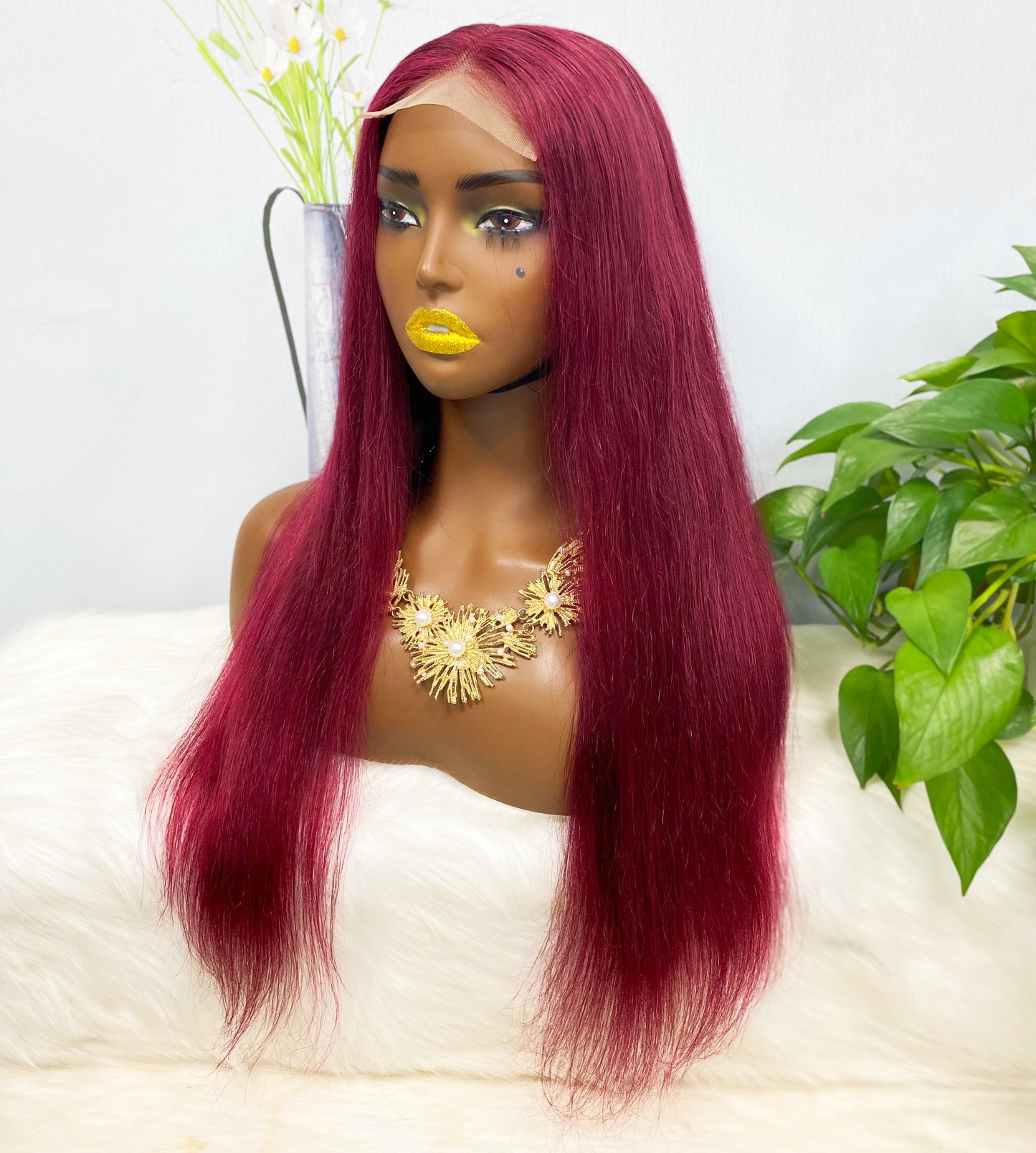 4*4 Lace Wig Straight Color 99J 22" Natural Human Hair Wig 250% Density