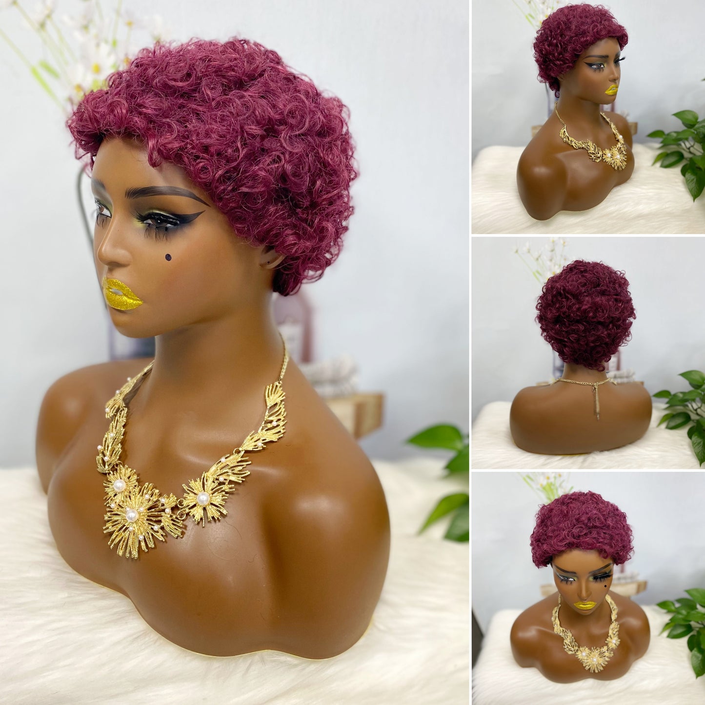 Afro Curl 007 Machine Human Hair Wig Natural Hair Wigs Color 1B