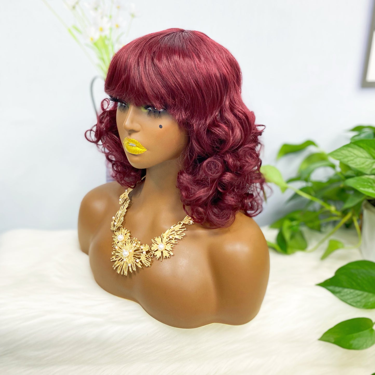 Fringe Wig LW Brazilian Natural Human Hair Wig Color 99J