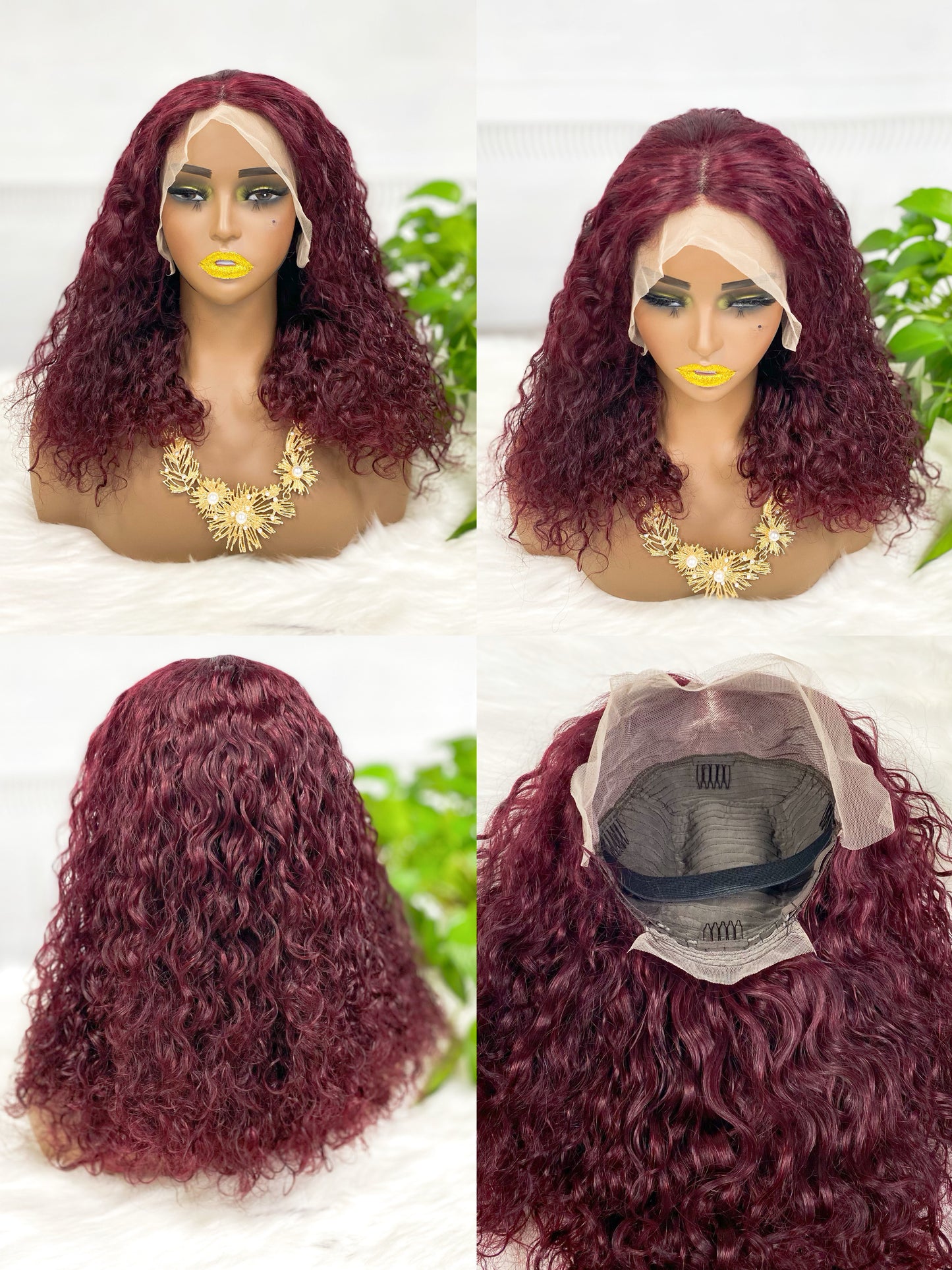 Double Drawn 13*4 Lace Wig  Pissy Curly Natural Human Hair Lace Wigs Color 99J 250% Density