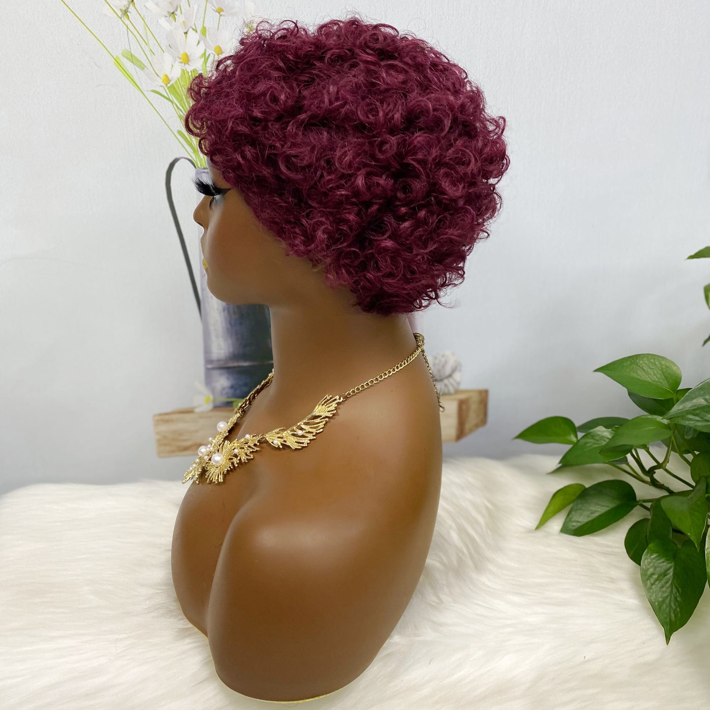 Afro Curl 007 Machine Human Hair Wig Natural Hair Wigs Color 99J