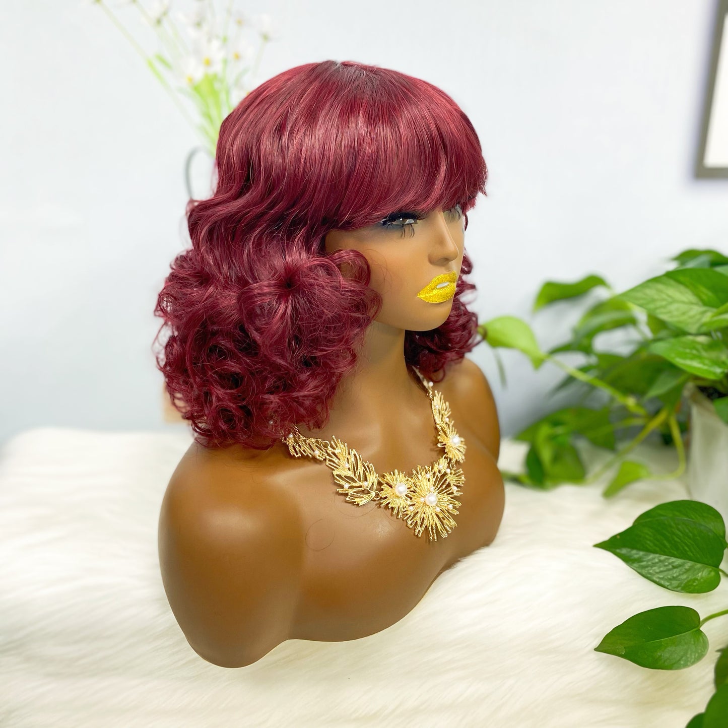 Fringe Wig LW Brazilian Natural Human Hair Wig Color 99J