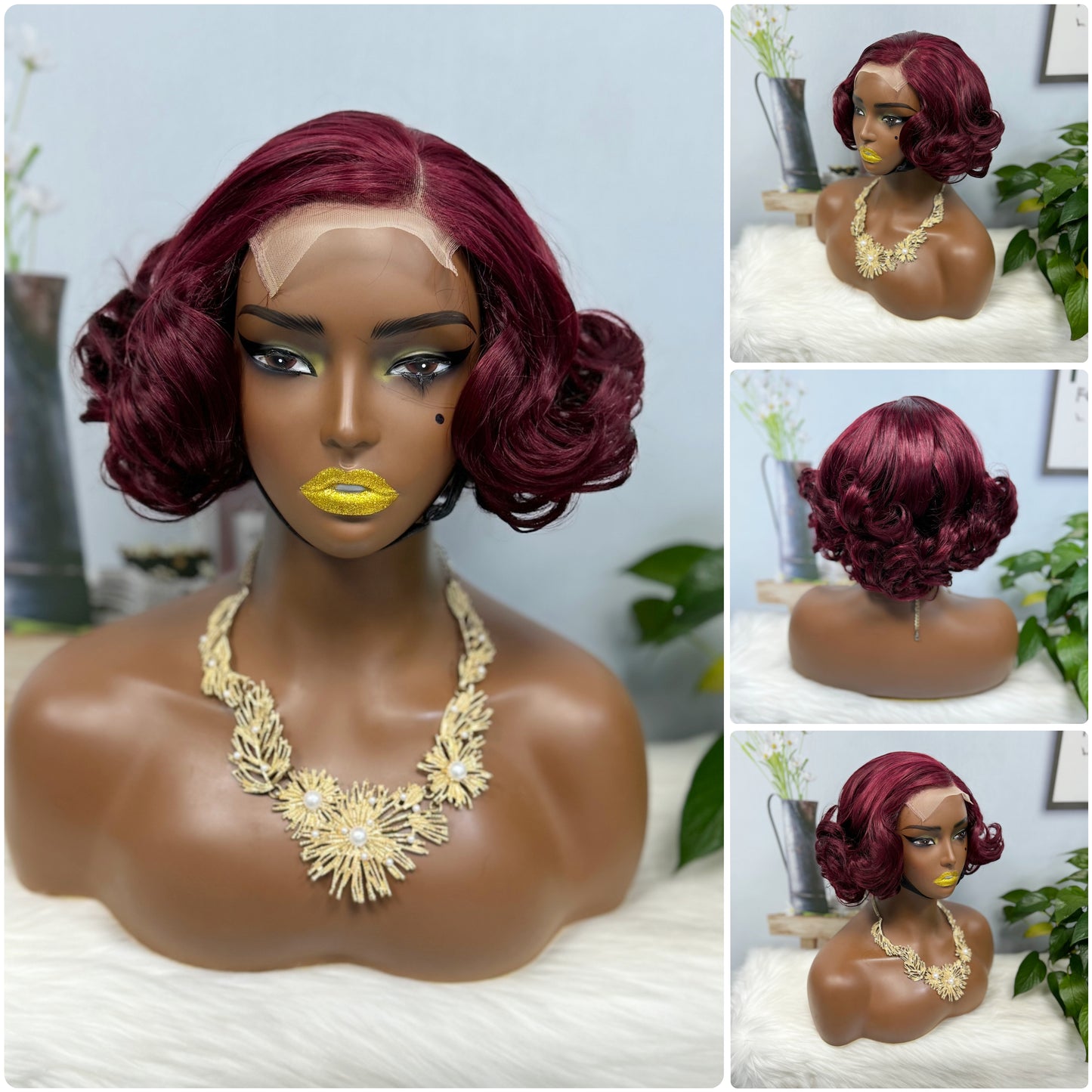 DD 4*4 Lace Wig Egg Curl Human Hair Wig Color T1B/4# 250% Density