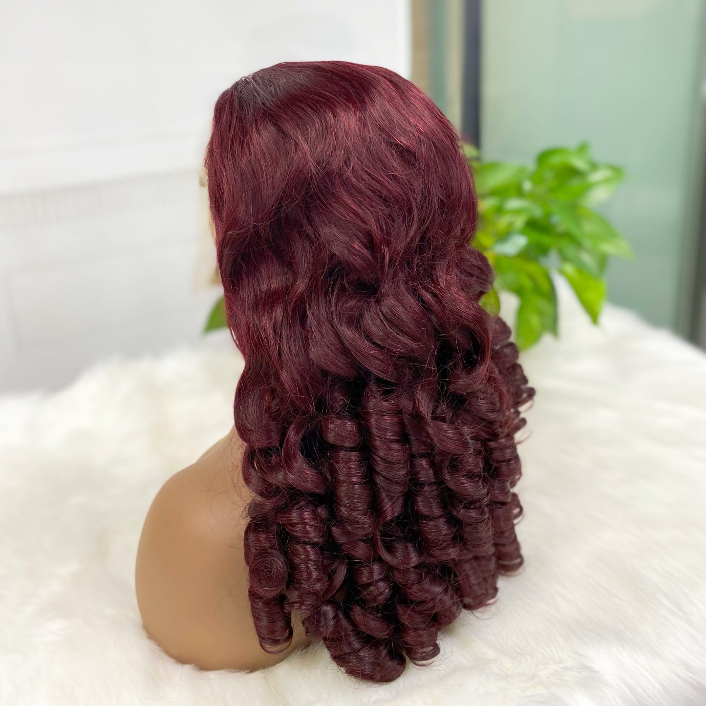 13*4 Lace Wig Spring Curl  Natural Human Hair Lace Wigs Color 99J 300% Density