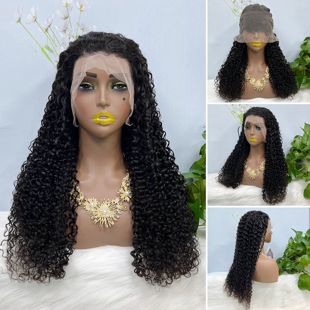 13*4 perruque de dentelle Jerry Curl couleur naturelle vierge perruques de cheveux humains 200% densité couleur NC