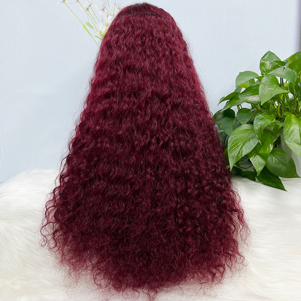 Double Drawn 13*4  Lace Wig Water Wave Natural Virgin Human Hair Wig Color 99J