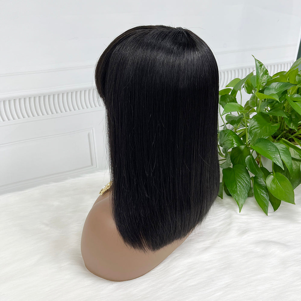 Bone Straight Double Drawn Bob Wig With Bangs Raw Virgin Human Hair Wigs Natural Color