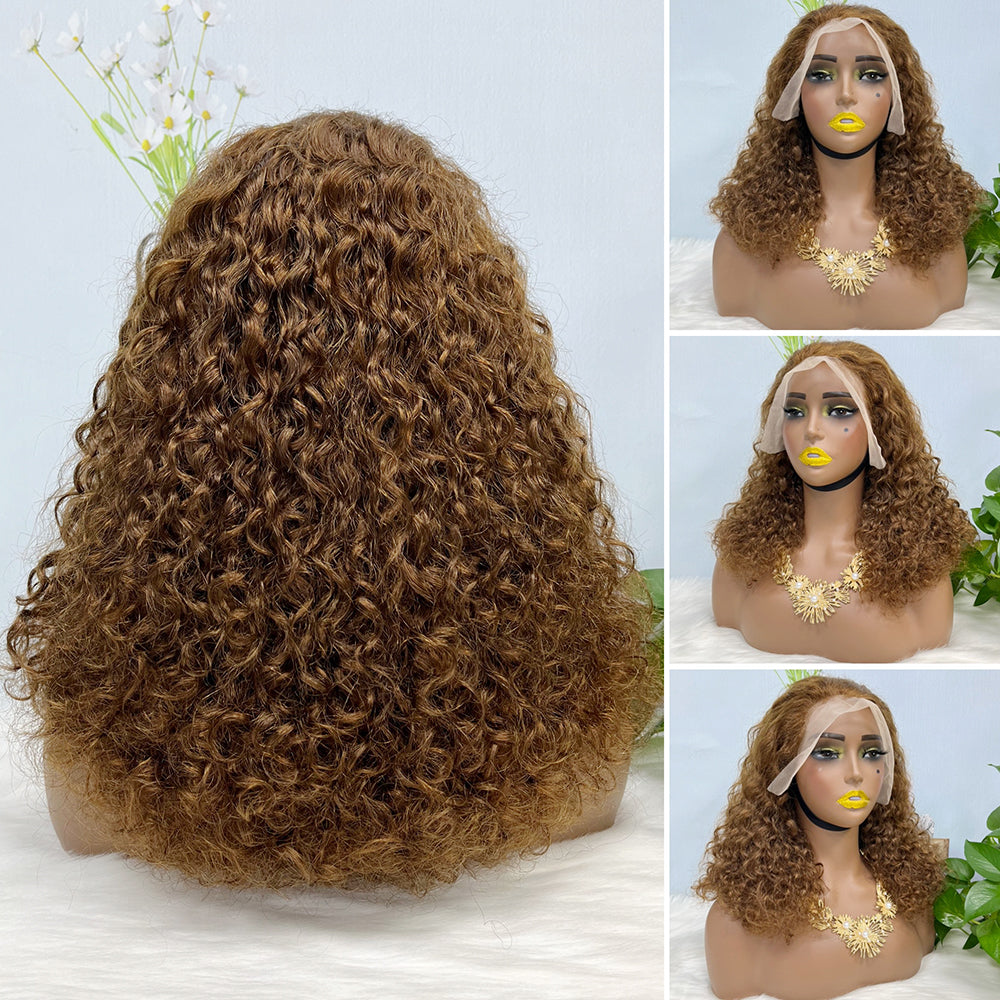 Double Drawn 13*4 Lace Wig  Pissy Curly Natural Human Hair Lace Wigs Color 99J 250% Density