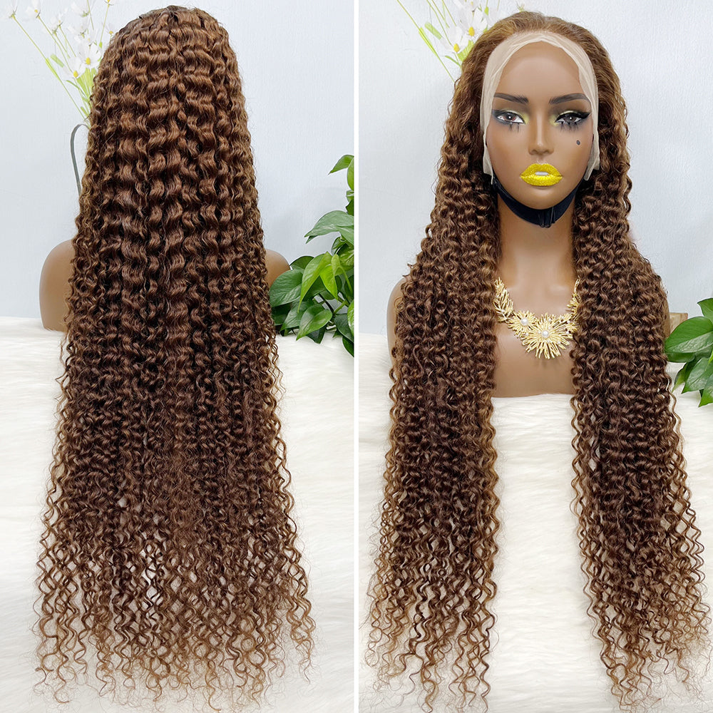 36" 13*4 Lace Wig Water Wave Curly Human Hair Wig 500 grams Color P4/27