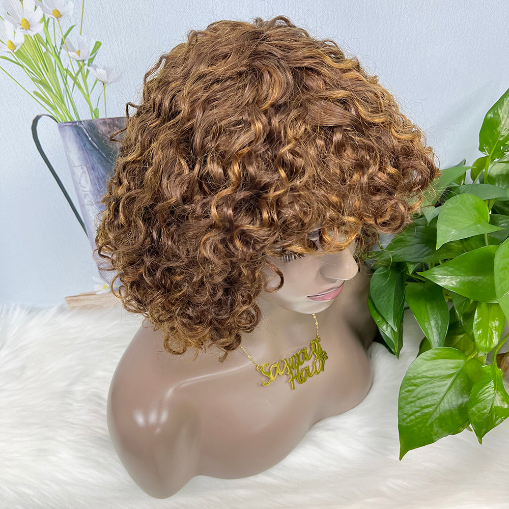 DD Machine Wig Italian Curl Natural Human Hair Wigs Color P4/27